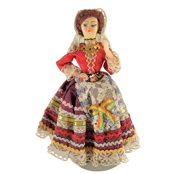 Vintage Spanish Flamenco Gypsy Cloth Doll 8" Lace Traditional  Dress Handmade - Picture 1 of 15